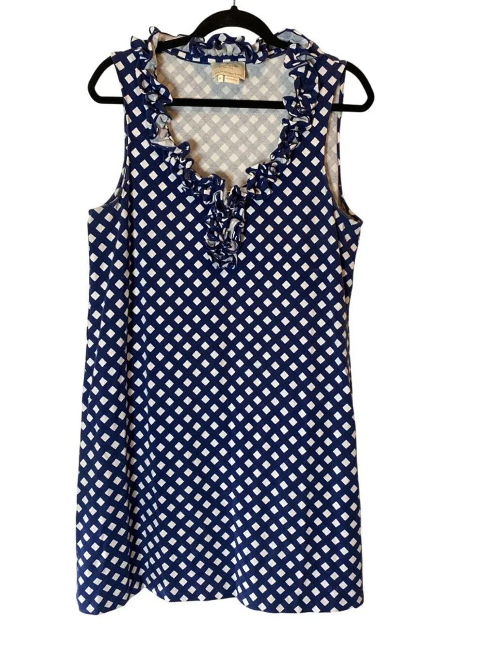Kate Spade New York Blue & White Ruffle Neck Sleeveless Short Dress XL
